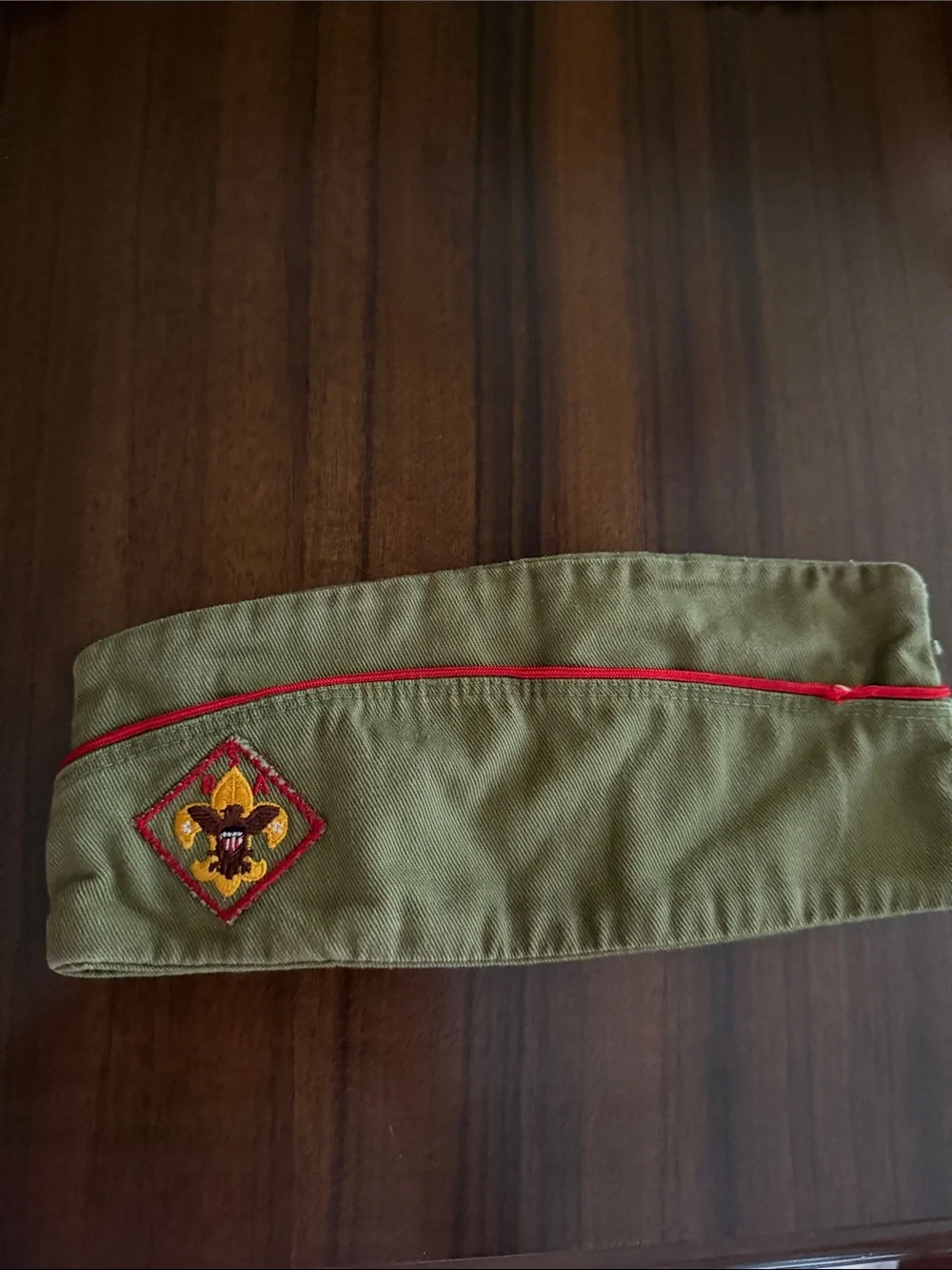 Olive Green Kids Scout Sidecap with Red Trim